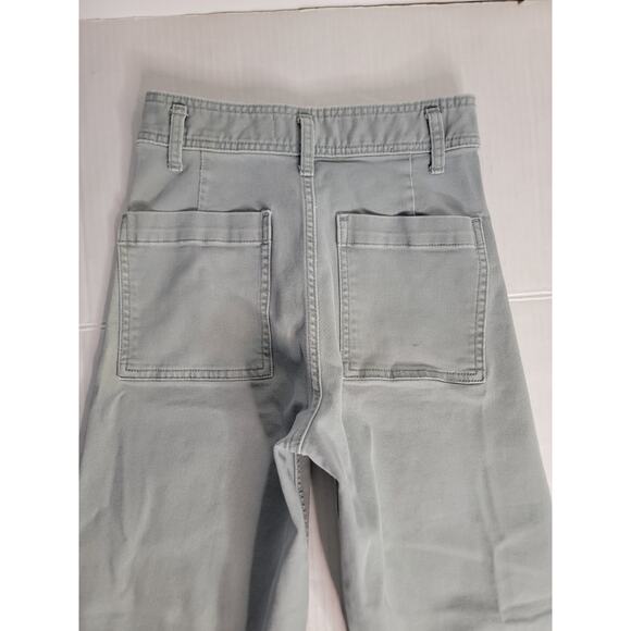 Zara The Marine Straight Jeans Womens Size 4 Green High Waist Wide Leg Raw Hem - Picture 5 of 9